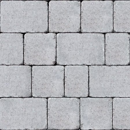 A close-up of Barleystone Kingspave Cobble Birch showcases gray, square tiles with a rough texture and subtle color variations, creating a natural look. The minimal, consistent gaps form a grid-like pattern.
