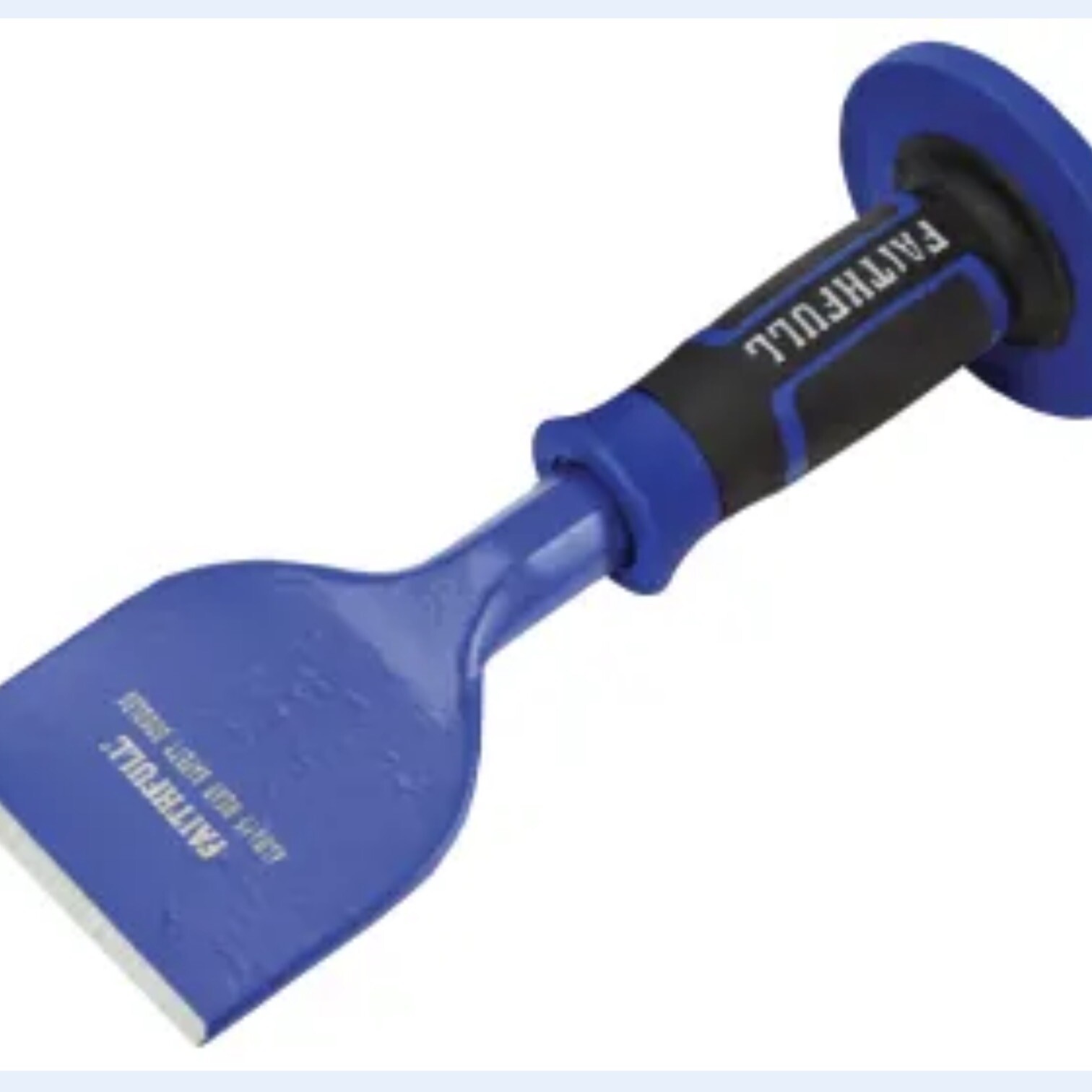 A Brick Bolster 75mm Safety Grip, featuring a wide, flat blade and a durable blue and black design with a protective handle guard, is shown against a plain light background.