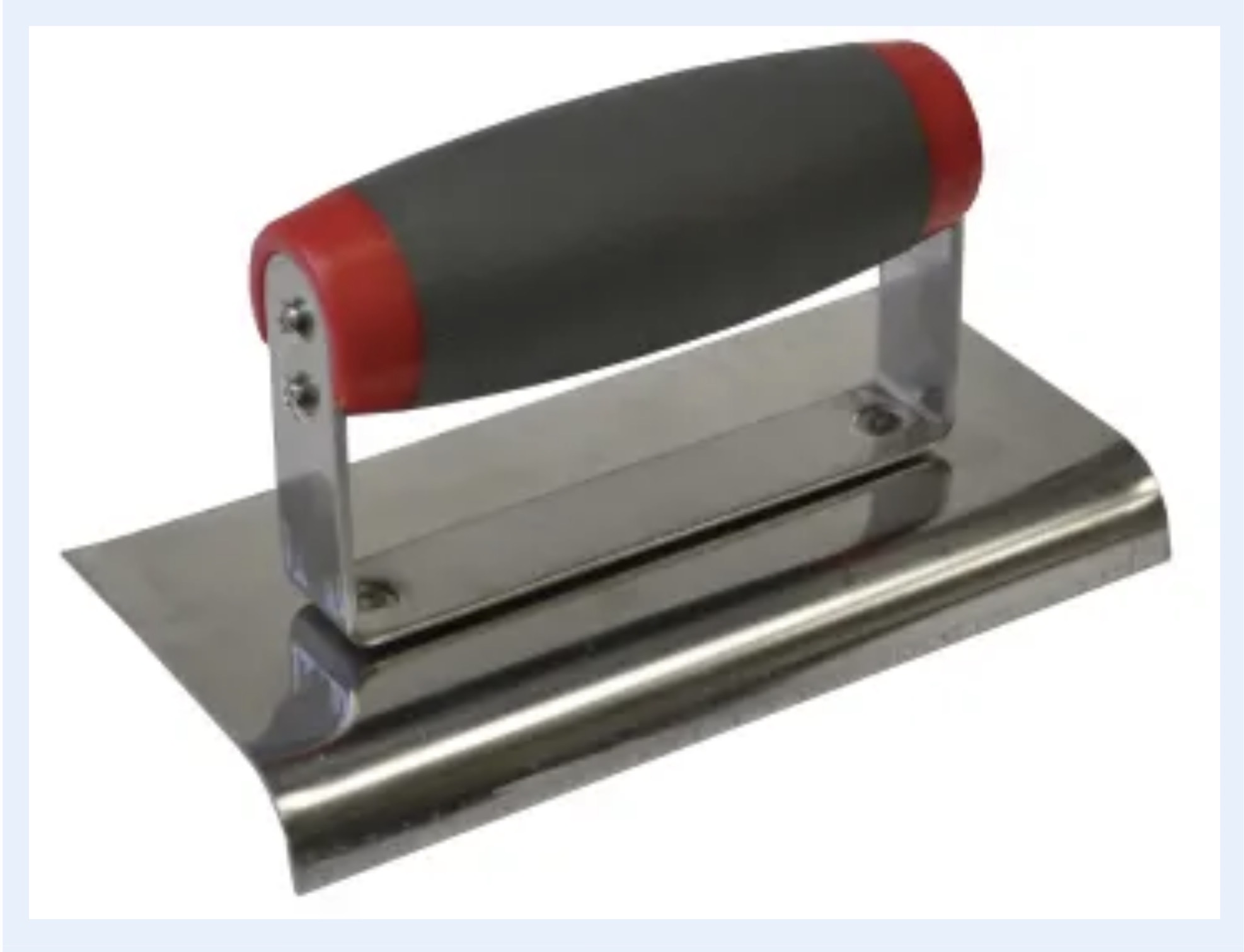 The Trowel Edging Soft Grip Handle 150 x 75mm features a curved stainless steel blade and a black and red soft grip handle, making it ideal for smoothing or levelling surfaces and perfect for precise pointing tasks.