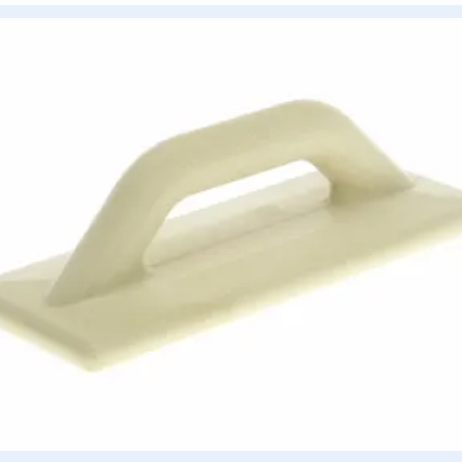 The Float Small Plastic 280mm x 110mm is a beige, rectangular hand float with a central handle, commonly used in construction for smoothing or finishing surfaces such as plaster or concrete.