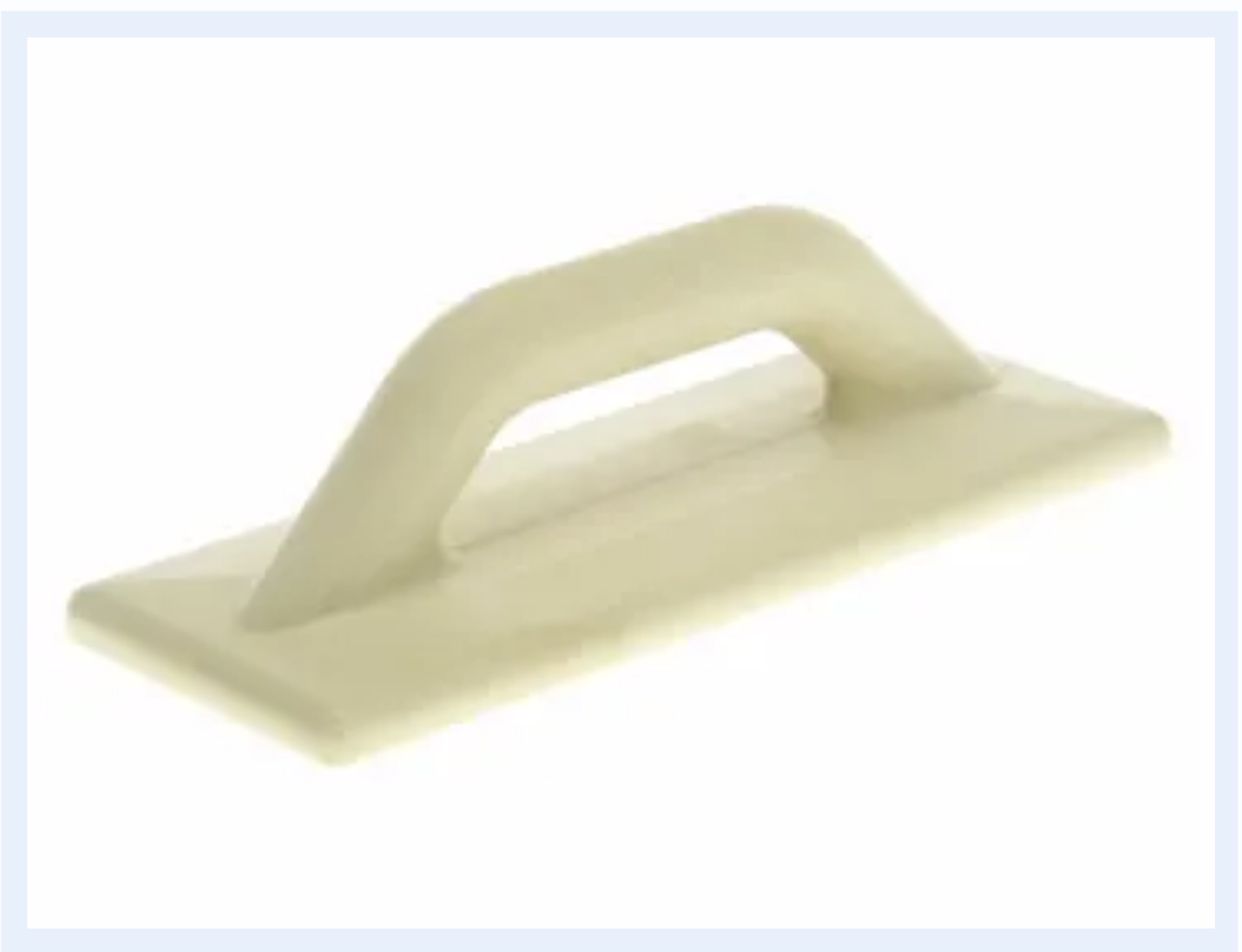 The Float Small Plastic 280mm x 110mm is a beige, rectangular hand float with a central handle, commonly used in construction for smoothing or finishing surfaces such as plaster or concrete.