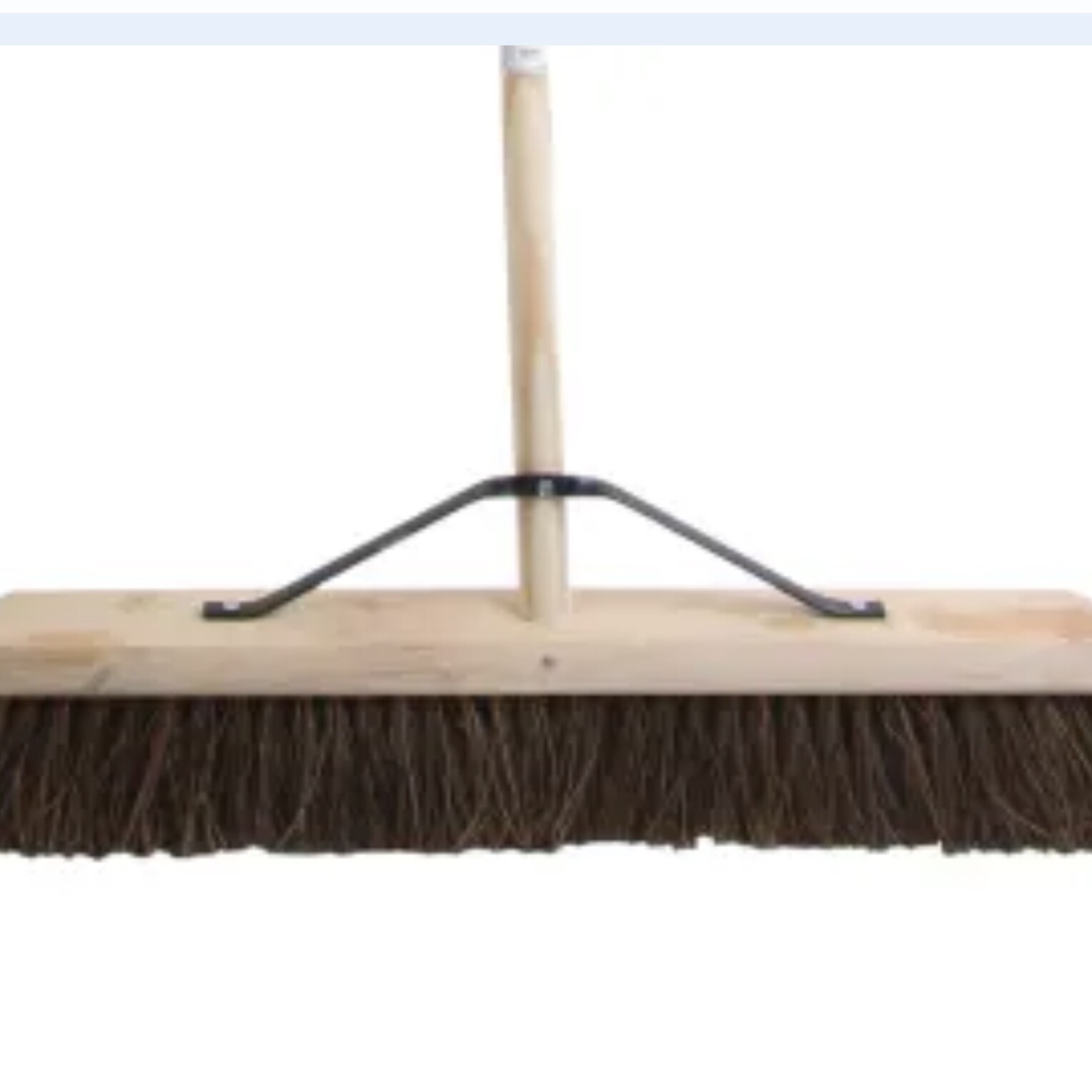 A Broom Stiff Bassine 450mm (18″) with robust dark bassine bristles, a wooden handle, and a sturdy handle stay, shown from the front against a plain white background.
