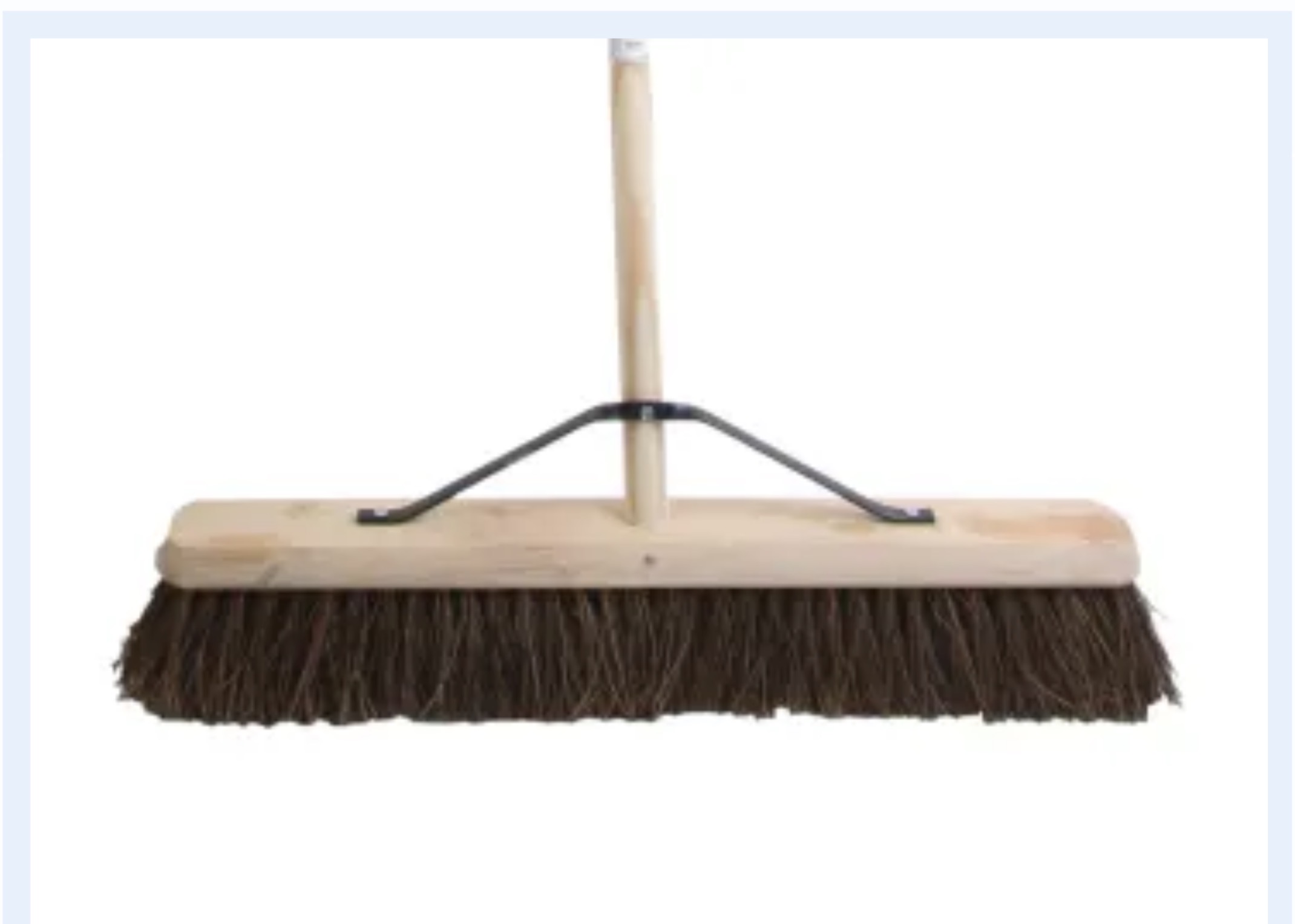 A Broom Stiff Bassine 450mm (18″) with robust dark bassine bristles, a wooden handle, and a sturdy handle stay, shown from the front against a plain white background.